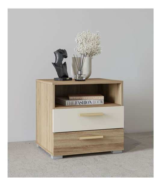 Noční stolek Verdeene (divoký dub + béžová)
