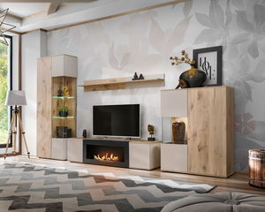 Obývací stěna Catalis K (dub vikingský + kašmír) (s osvětlením) (s bio krbem)