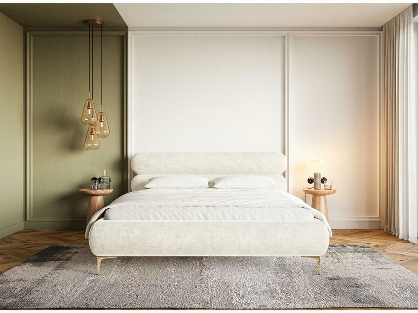 Manželská postel 160 cm Rirri 160B (s roštem) (krémová + zlatá)