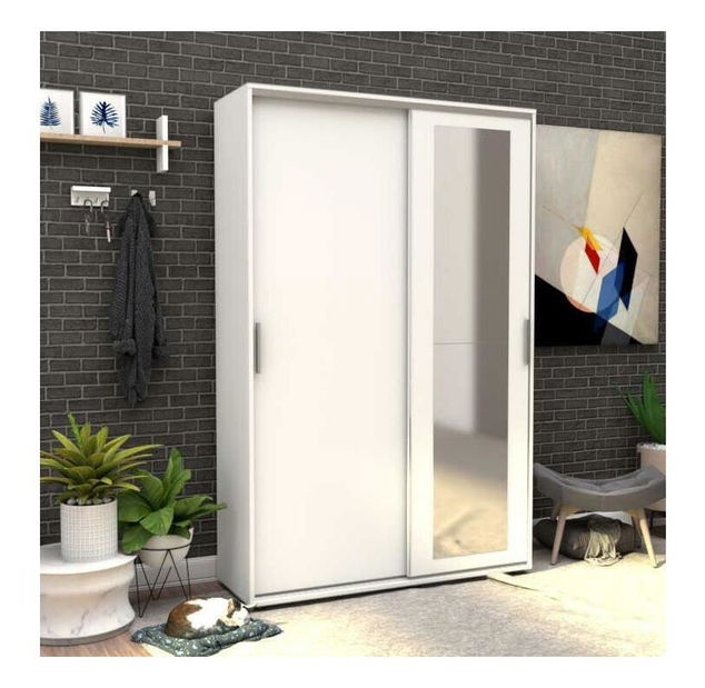 Skříň s posuvnými dveřmi Primrose (bílá) (se zrcadlem)