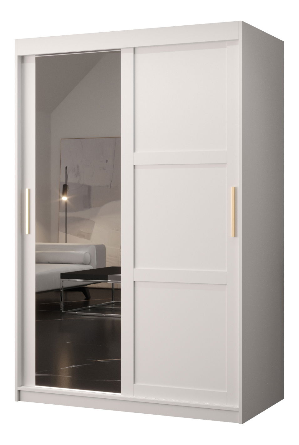Šatní skříň Riven 2 120 (bílá matná) (se zrcadlem)