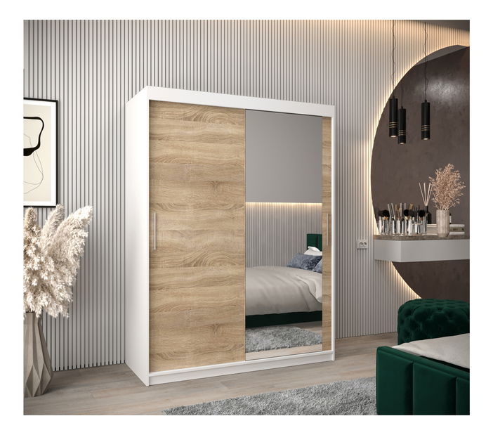Šatní skříň 150 cm Toki 2 (Bílá matná + Dub sonoma)