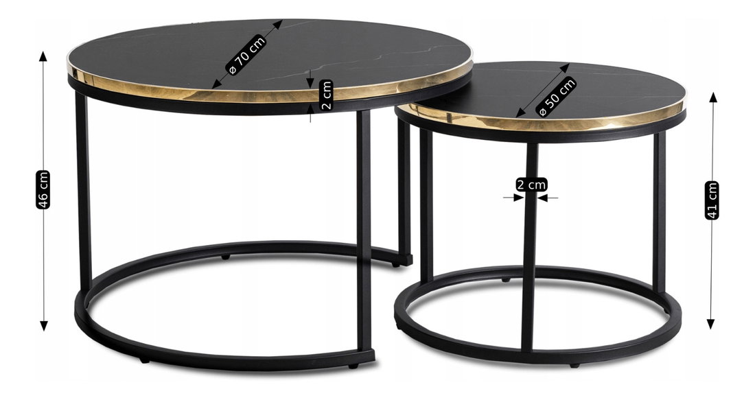 Set 2 konferenčních stolků Anglofonos (mramor černý + zlatá)
