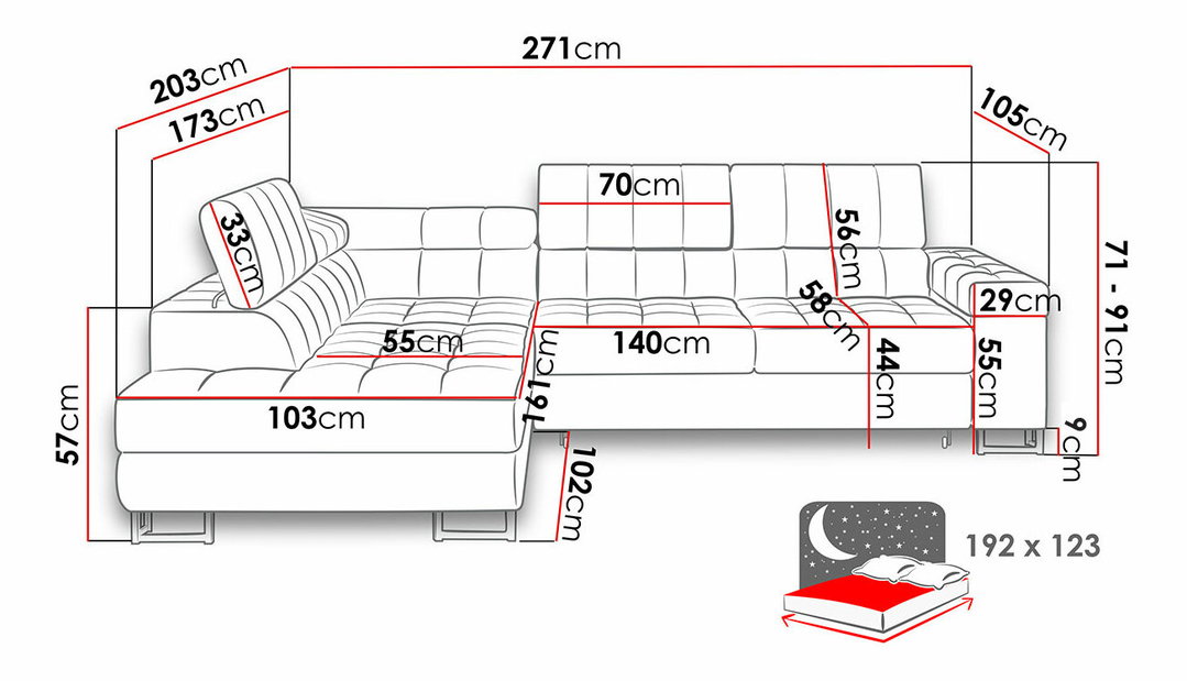 Rohová sedací souprava Wales (L) (černá) *výprodej