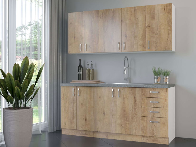 Dolní kuchyňská skříňka pod dřez Sylrona 80 ZL 2F BB (bílá + dub lefkas) *bazar