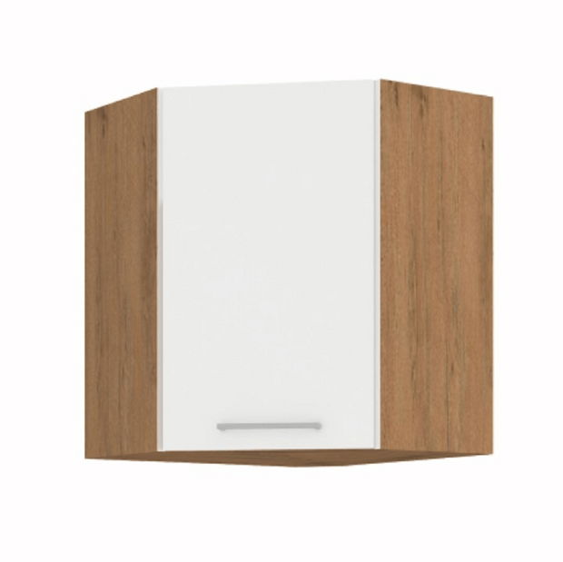 Horní rohová kuchyňská skříňka 58x58 GN-72 1F Velaga (lesk bílý + dub lancelot)