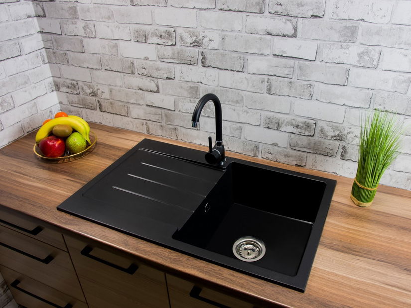 Kuchyňský dřez Ruxom (černá) (se 2 otvory pro baterii) (L)