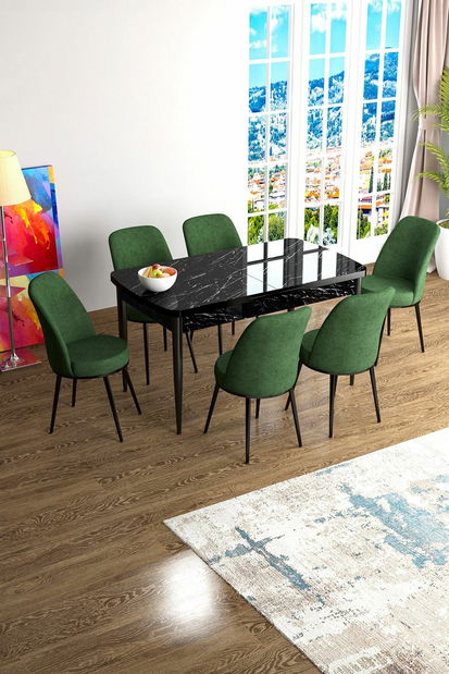 Jídelní set Hana (ořech barokní + zelená) (pro 6 osob)