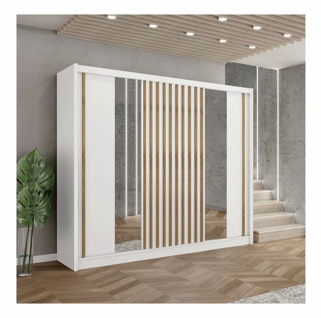 Šatní skříň LADLER (bílá + dub CRAST)