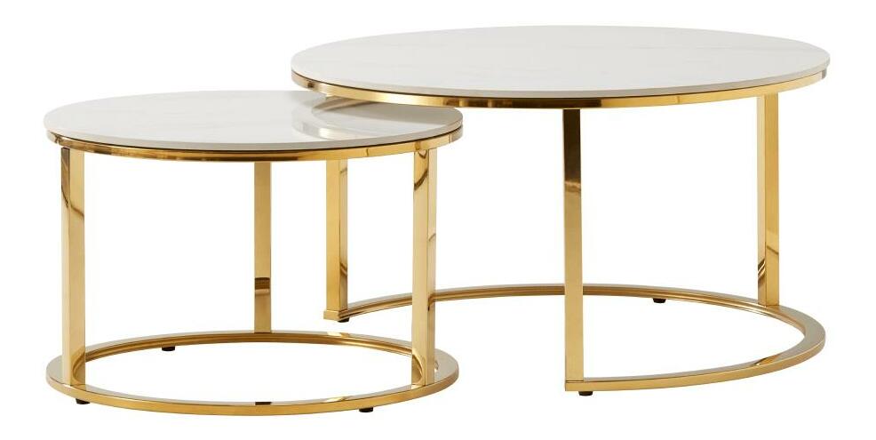 Set 2ks konferenčních stolků Disponer (mramor světlý + zlatá) *výprodej