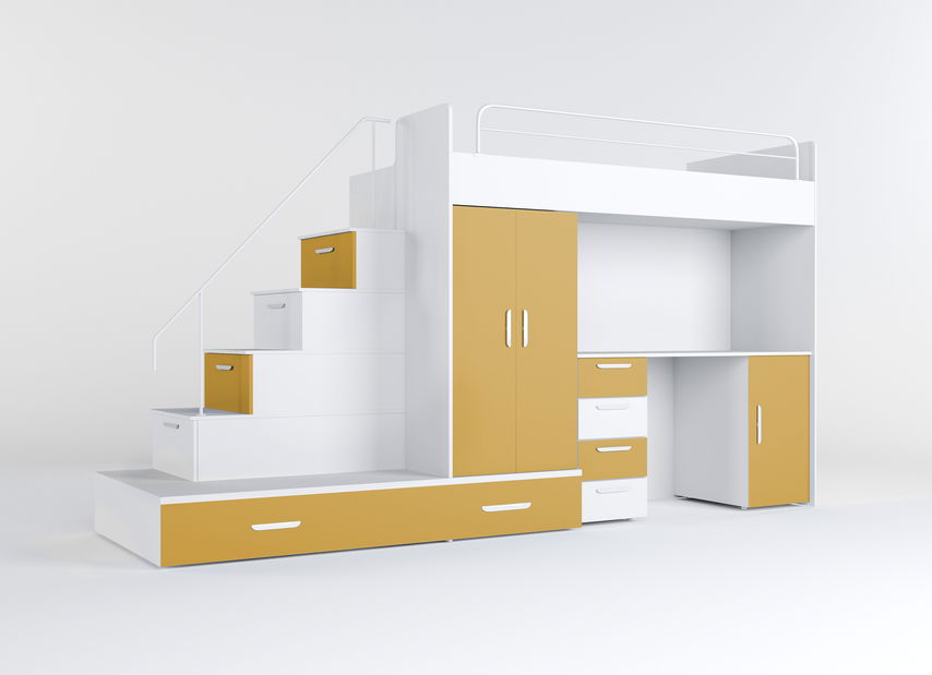 Dětská postel Ruby V (bílá + žlutá) (s rošty)