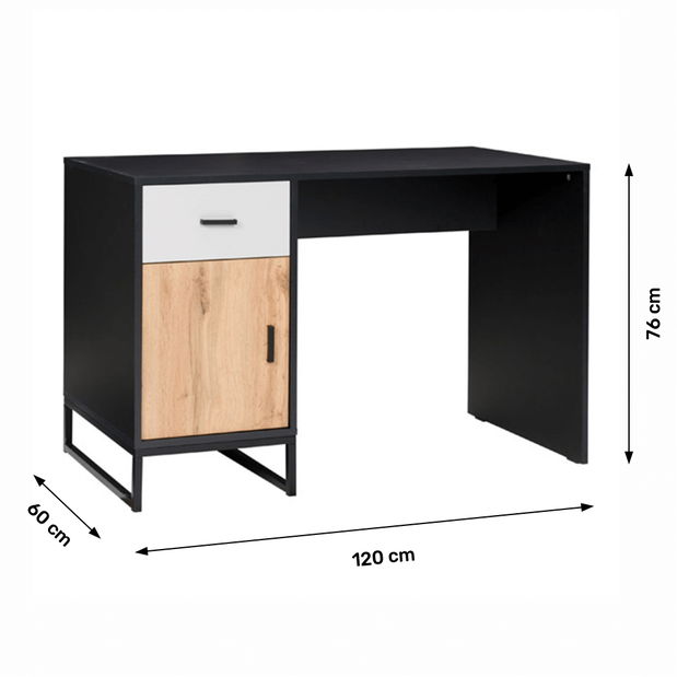 PC stolek se skříňkou typ 7 Marlana (černá + dub wotan + šedá)
