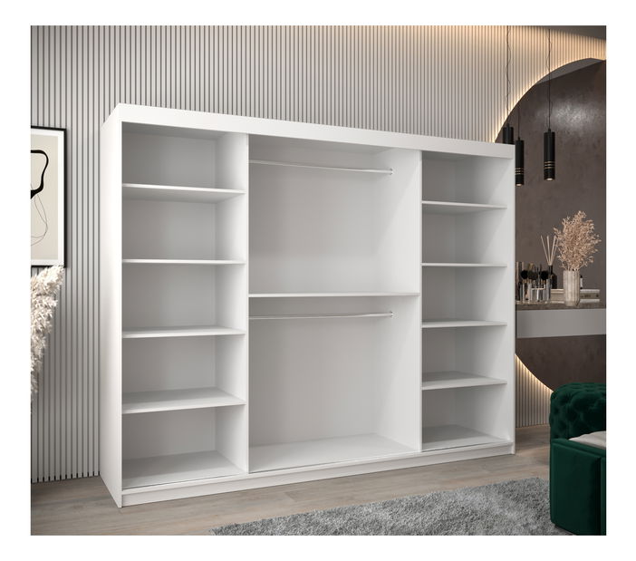 Šatní skříň 250 cm Toki (Bílá matná + Bílá matná) *výprodej
