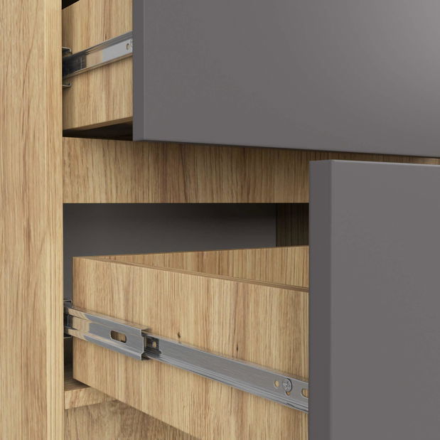 Komoda Kalista V (dub artisan + šedá)