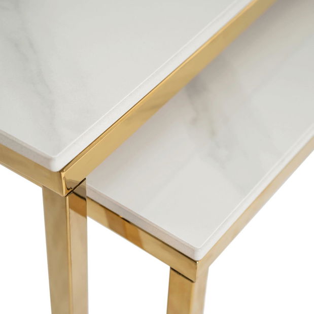 Set 2 konferenčních stolků Texarkana (mramor bílý + zlatá)