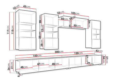 Obývací stěna Badiani V (černá + černý lesk + bílý lesk)
