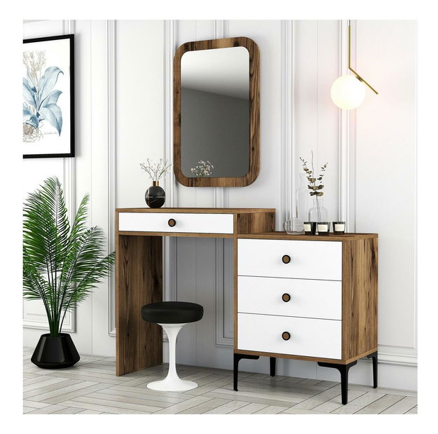Toaletní stolek Logan 2 (ořechové dřevo + bílá) (se zrcadlem)