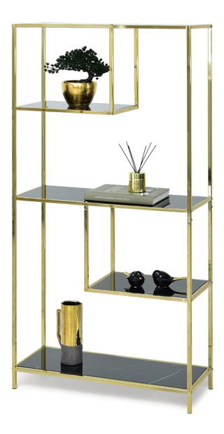 Regál Crips (černý mramor + zlatá)