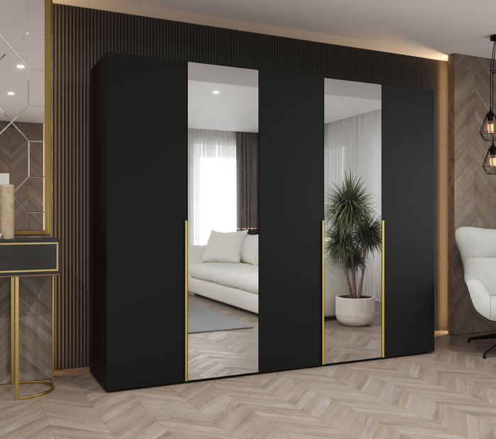 Šatní skříň 250 cm Alice 2 (černá + zlatá)