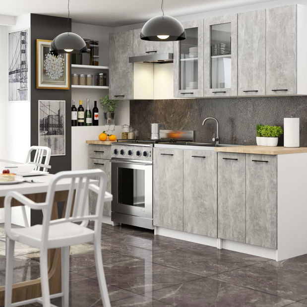 Kuchyňská sestava 240 cm Ozara II C (bílá + beton)
