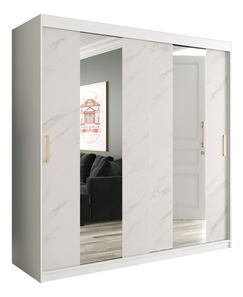 Šatní skříň 200 cm Marbelo P (matná bílá + bílý mramor)