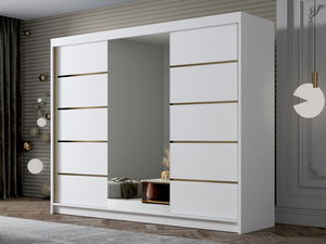 Šatní skříň s posuvnými dveřmi Gamarut VI 200 (bílá + zlatá) (se zrcadlem)
