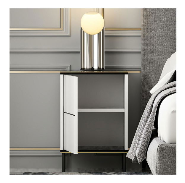 Noční stolek Iris (bílá + černá + zlatá)