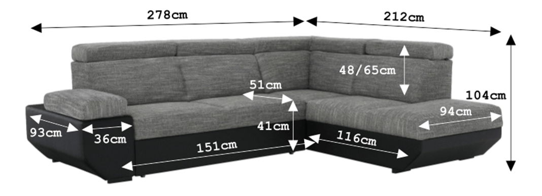 Rohová sedací souprava Akron černá + melír (P)