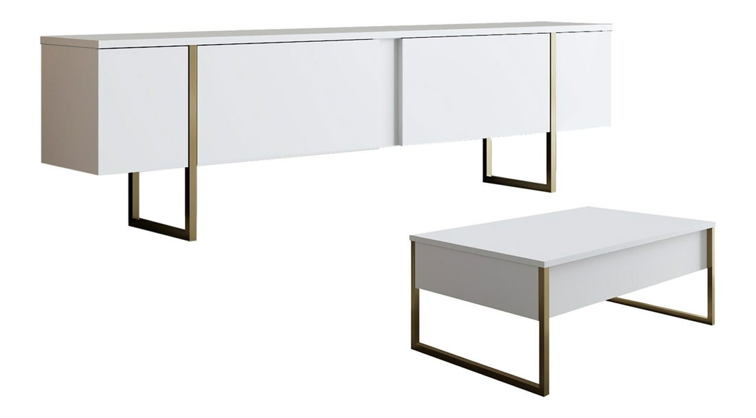 Sestava nábytku do obývacího pokoje Luna 2 (Bílá + Zlatá)