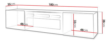 TV skříňka/stolek s elektrickým krbem Madrealla 2D (černá + černá lesklá)