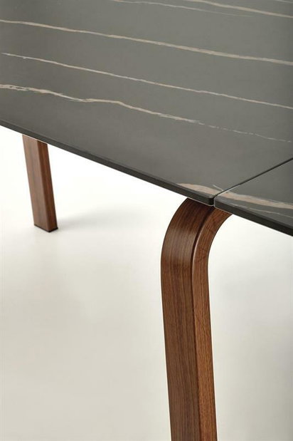 Rozkládací jídelní stůl 140-200 cm Léta (mramor černý + ořech) (pro 6 8 osob)