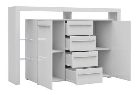 Komoda Raven (bílá + černá lesklá)