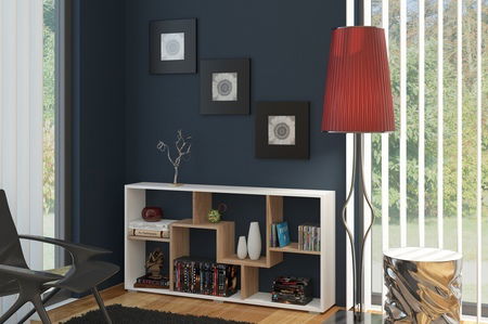 Regál Denny B široký bílá + dub sonoma světlý