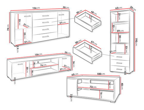 Sada nábytku do obývacího pokoje Teratino I (bílá)