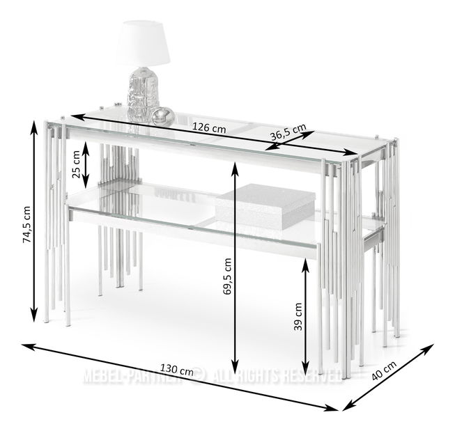 Konzolový stolek Benji (průhledné sklo + chromová)