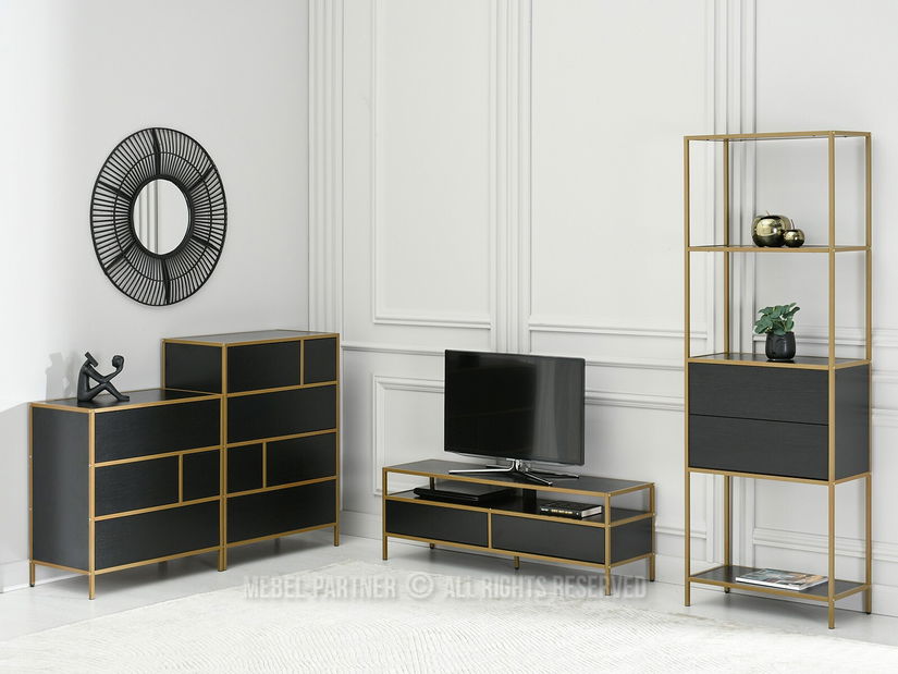 Komoda Soren Kom (černé dřevo + zlatá)