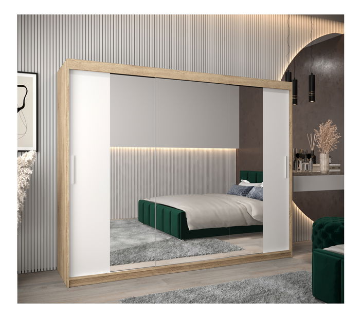 Šatní skříň 250 cm Toki 2 (Dub sonoma + Bílá matná)