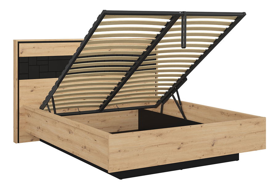 Manželská postel 160 cm BRW Pont LOZ/160 (s roštem) (dub artisan + černá matná)