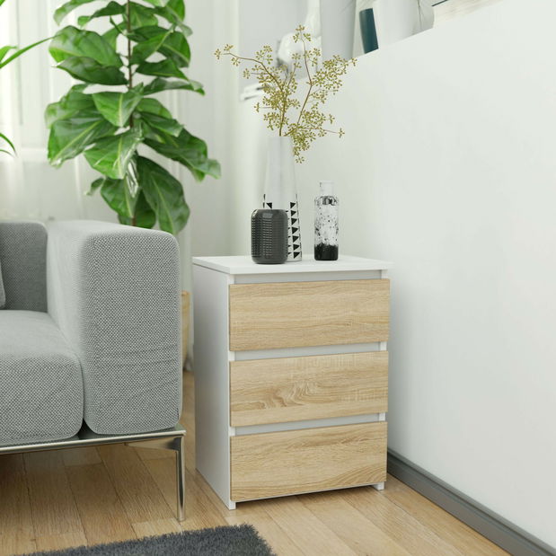 Noční stolek Contragolpe (bílá + dub sonoma)