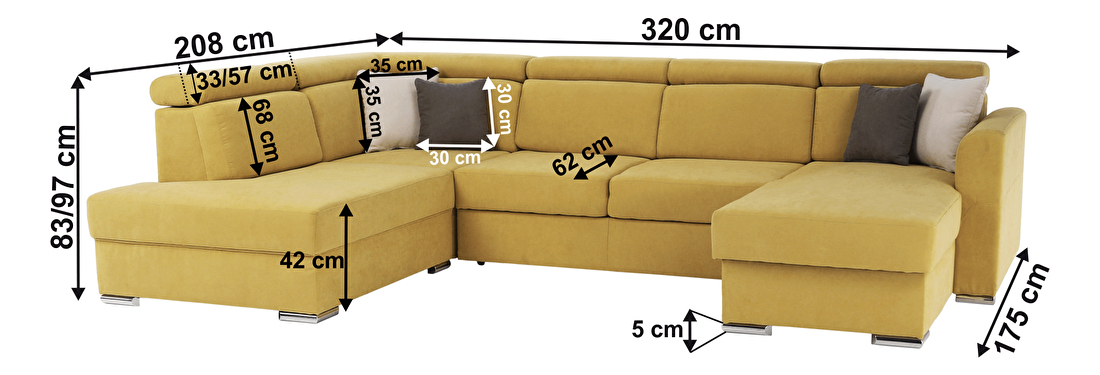 Rohová sedací souprava U Maidstone (žlutá) (L)