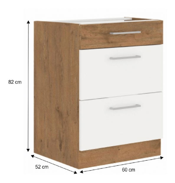 Dolní kuchyňská skříňka D60 3S BB Velaga (lesk bílý + dub lancelot)