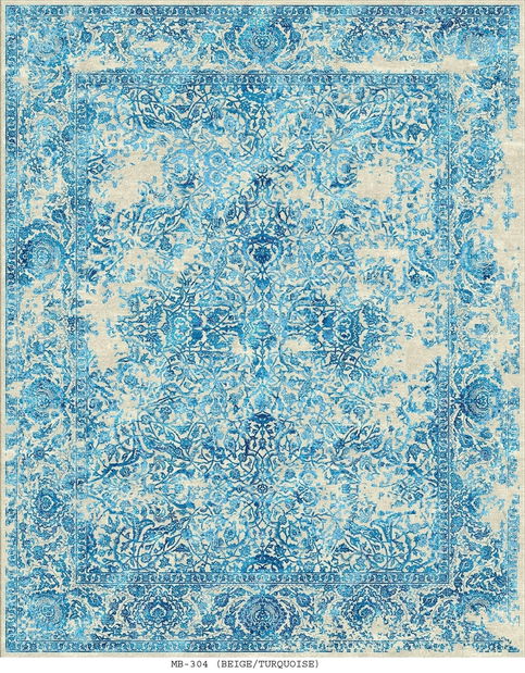 Ručně vázaný koberec Bakero Versailles prírodný hodváb Mb-304 Beige-Turquoise