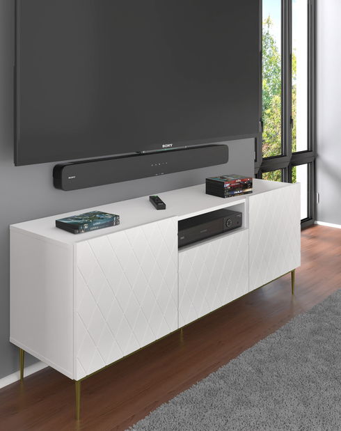 TV stolek/skříňka Dintanna 145 (bílá + zlatá)