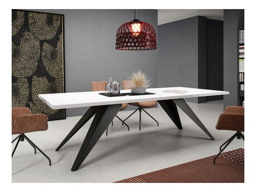 Rozkládací jídelní stůl Awalean 140 (černá + bílá arktická) (pro 6-10 osob)