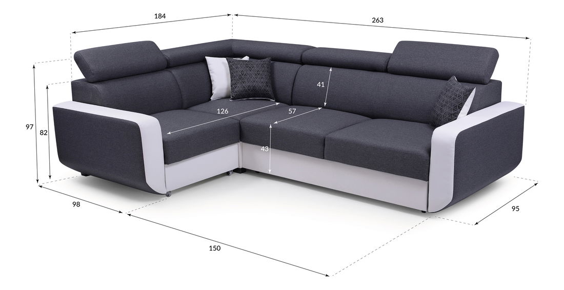 Rohová sedačka Elden (tmavě šedá + bílá) (P)
