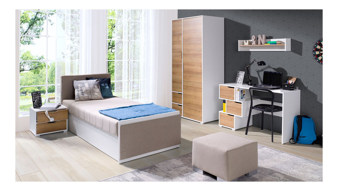 Jednolůžková postel 90 cm Iweta P (bílá matná + béžová) (s roštem a matrací)