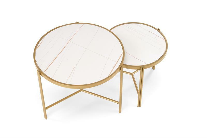 Set 2 ks. konferenčních stolků Fantoma (bílý mramor + zlatá)