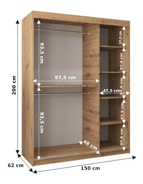 Šatní skříň 150 cm Eclipse (dub artisan + bílá matná)
