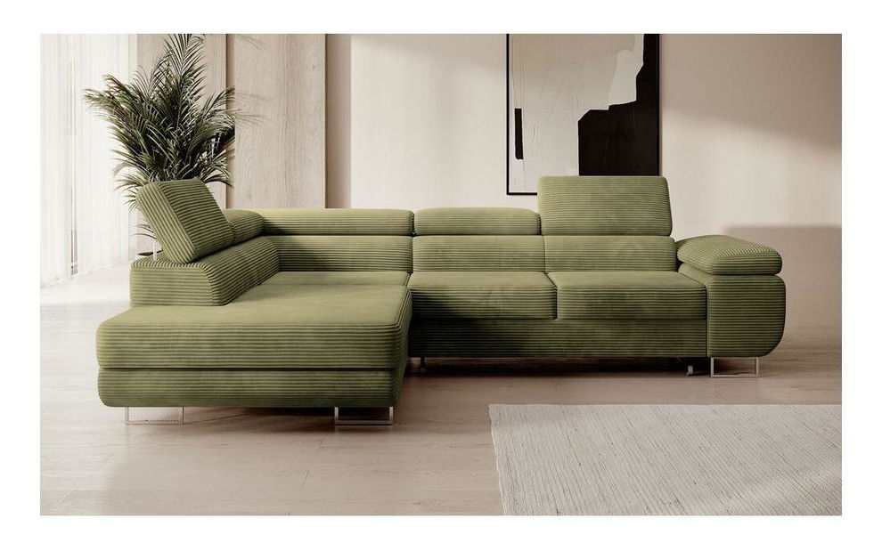 Rohová sedací souprava Stiletto (L) (olivová + stříbrná)