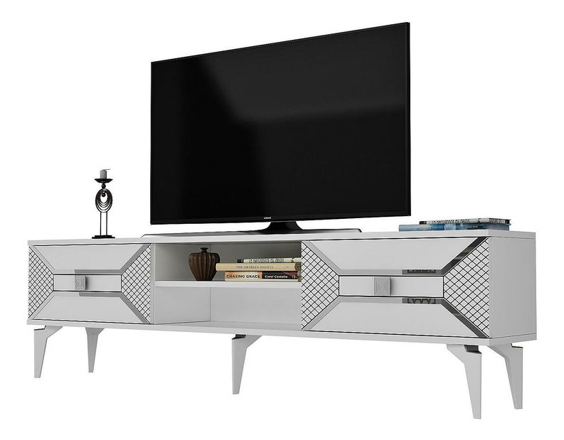 TV stolek/skříňka Velono (bílá + stříbrná)